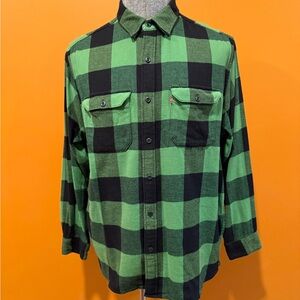 Levi's Grass Green and Black Checked Flannel Button Down Shirt